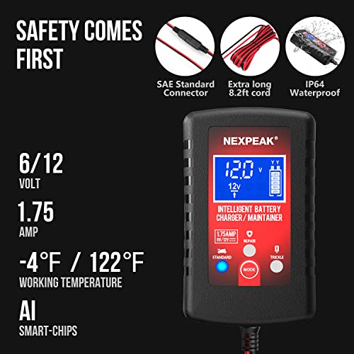 [2-Pack]1.75-Amp Car Battery Charger, 6V And 12V Smart Fully Automatic Battery Charger Maintainer, Trickle Charger, Battery Desulfator For Car, Lawn Mower, Motorcycle, Boat, Marine Lead Acid Batteries #TOP4