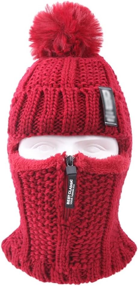 Women Winter Knitted Wool Ski Hat Scarf Set Windproof Outdoor Warm Thick Siamese Balaclava