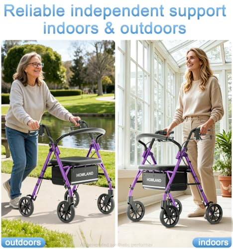 Image of HOMLAND Foldable Walkers for Seniors with Seat, 16lb Light Rollator Walkers