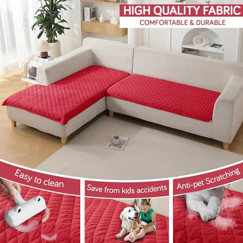 Image of HOKIPO Polyester Quilted Waterproof Sofa Cover Mats For L Shape And 1 /2 /3 Seater Sofa. Make Your Own Sofa Cover Set,Mat Length 81(D)X 110(L)Cm,Scarlet Red(Ar-4965-W7)