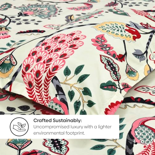 Image of Rivermoor 200 TC Ultrasoft Bedsheet for Double Bed | Queen Size Bed Sheet with 2 Pillow Covers | Cream Floral Print | 88 x 96 Inches | Breathable & Hypoallergenic