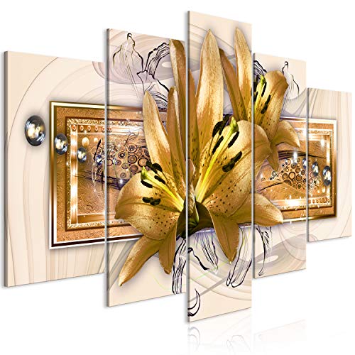 artgeist Acoustic Canvas Wall Art Abstract Flowers Lily 80x40 in - 5pcs Picture with Acoustic Foam Sound Print Artwork Room Acoustics Soundproofing b-C-0375-b-o