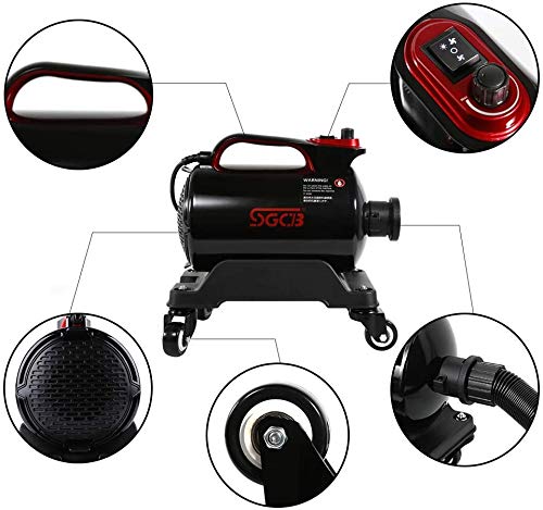 SGCB PRO Car Air Dryer Blower, 5.0HP Powered Double Mode Temp High Velocity Car Dryer Air Cannon Detail Blower w/Caster Base & 16.4 Ft Flexible Hose & 2 Air Jet Nozzles for Car Wash Water Drying