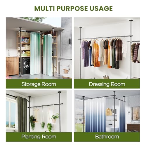 Image of SUNALLY Room Divider Curtain Rod, No Drilling 4-10ft(H) 28-140inch(W) Adjustable Privacy Wall Divider for Room Separation, Heavy Duty Temporary Partition Space Separator Tension Rods, Black
