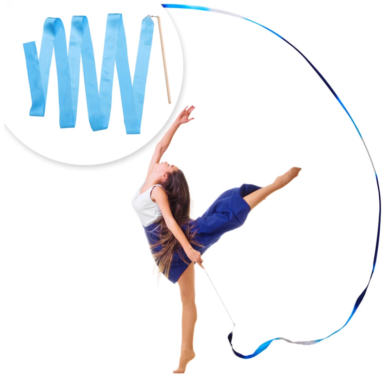BESPORTBLE Ruban de Gymnastique Artistique Bleu 2 Pièces Poignée en Bois et Soie
