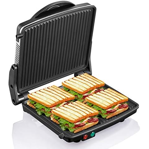 Panini Press Grill, Yabano Gourmet Sandwich Maker Non-Stick Coated Plates 11" x 9.8", Opens 180 Degrees to Fit Any Type or Size of Food, Stainless Steel Surface and Removable Drip Tray, 4 Slice Cover