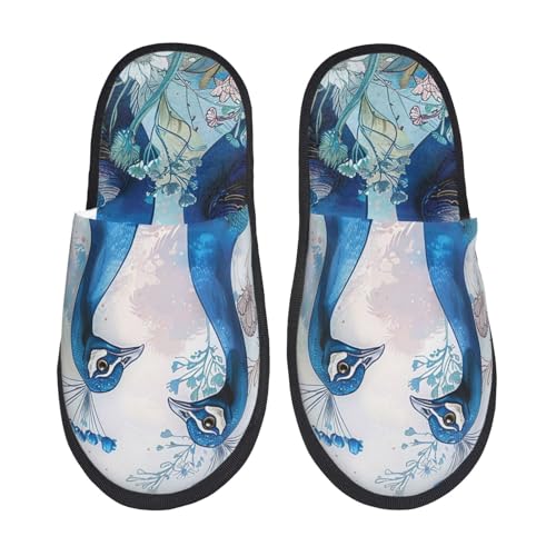 Peacock Feather Flower Slippers for Women, Boho Ethnic House Slippers Non-slip Indoor Bedroom Slippers Warm Cozy Memory Foam Home Shoes3
