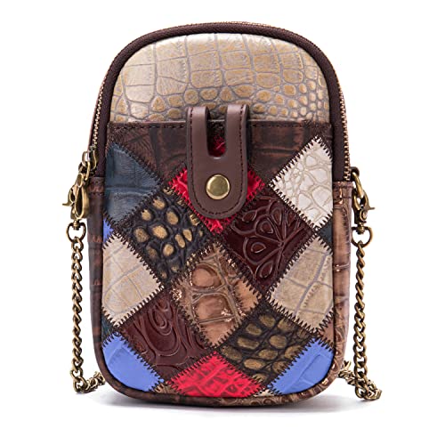 Sac à bandoulière femme en cuir véritable gaufré avec chaîne chic