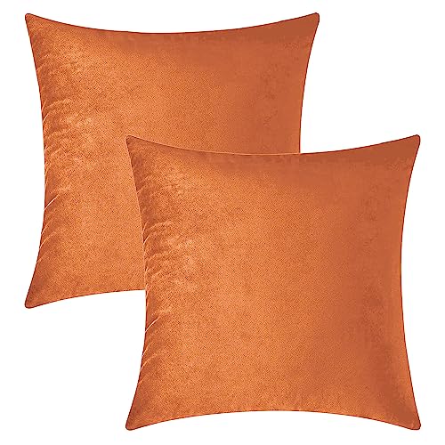 Image of HOKIPO Velvet Cushion Cover 22 Inch x 22 Inch, Tangerine Orange, Pack of 2 (IN-579-TOR-22IN*2)