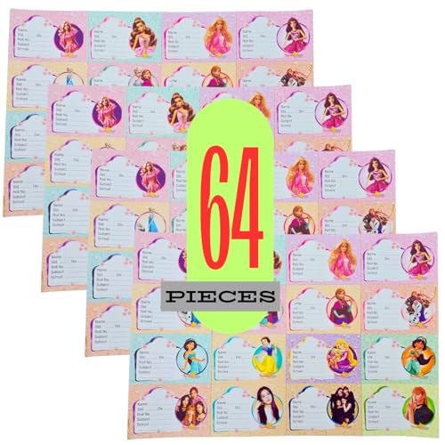 Image of Name Stickers for Notebooks & Books - Pack of 64 Durable Labels | School Stationery Essentials | Name Slips & Book Labels (Princess)
