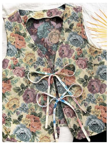 GORGLITTER Women's Floral Bow Tie Front Vest Vintage V Neck Sleeveless Tank Top4