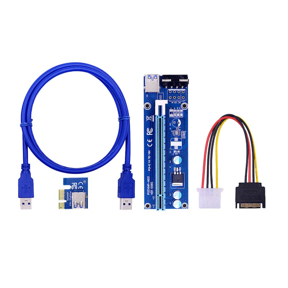 ezqnirk 1pcs VER006S PCI-E Riser Card PCI Express 1X to 16X Extender PCIe Adapter USB 3.0 Cable SATA to 4Pin Power Cord,100CM
