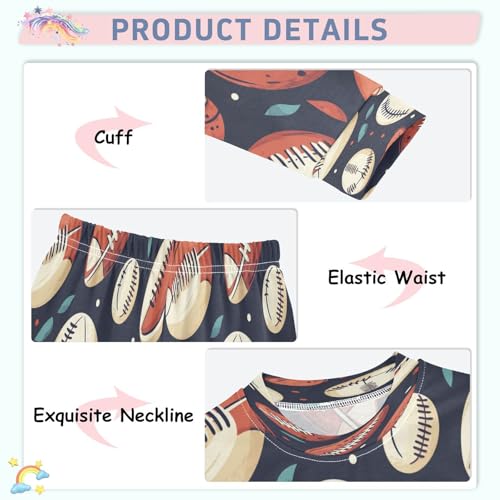 Pajama Sets Long Sleeve American Football Baseball Soft Comfy Sleepwear 2 Piece PJS 3-8T4