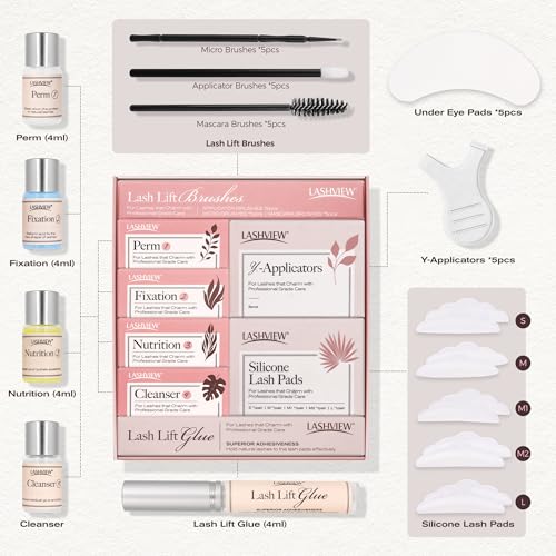 LASHVIEW Kit de elevação de cílios, kit permanente de cílios, conjunto profissional de extensão de c