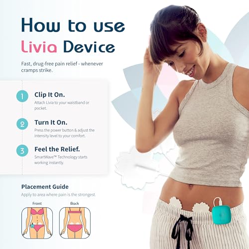 Image of Livia Menstrual Pain Relief Device, Blue-Green - Off-Switch for Period Pain - Portable & Discreet - Rechargeable, Up to 8 Hours Battery - Complete Kit with Stick-On Pads - The Go-to Travel Partner