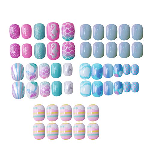 120 pcs 5 pack Children Nails Press on Pre-glue Full Cover Glitter Gradient