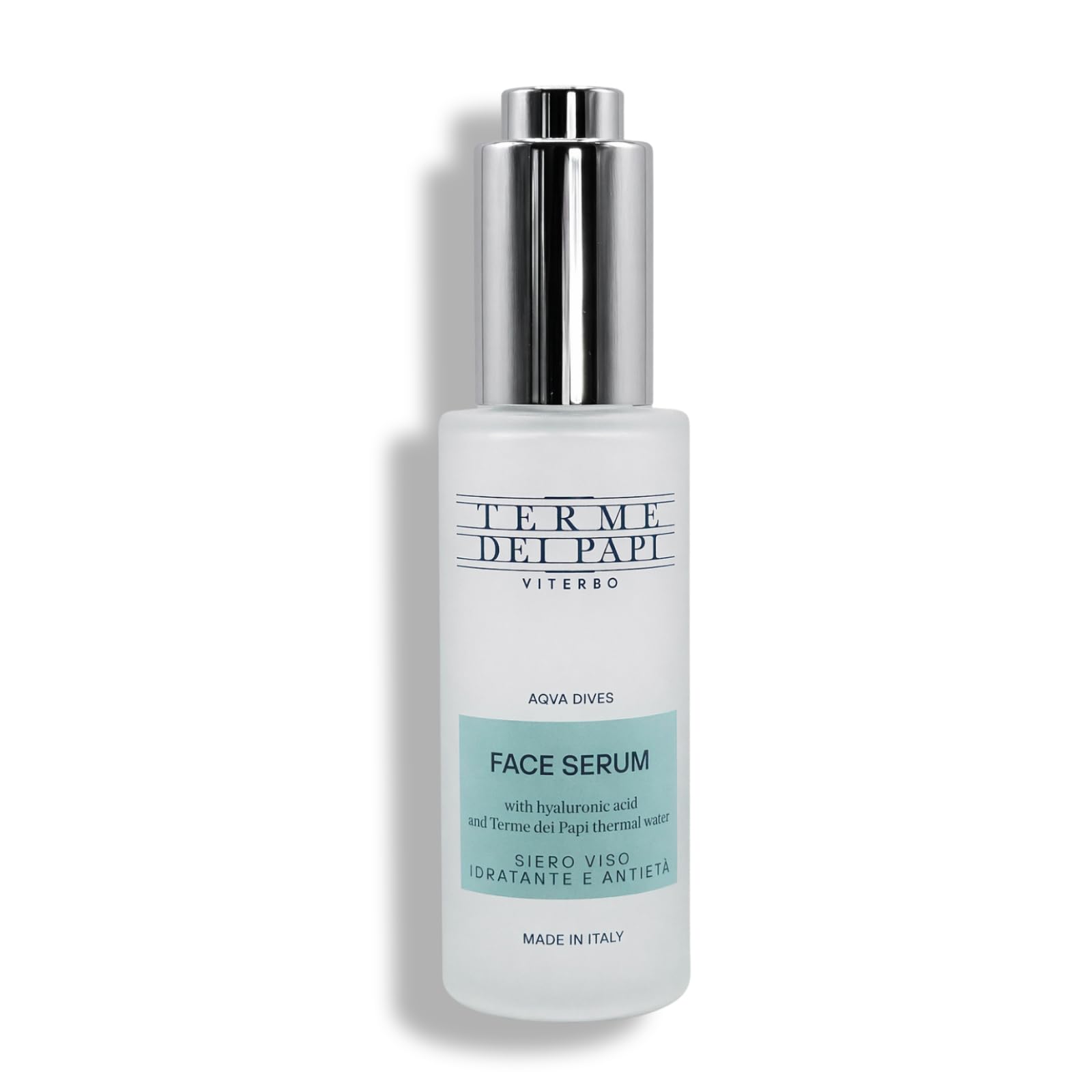 Terme dei Papi Siero Viso Acido Ialuronico 3 Pesi Molecolari all'Acqua Termale, Idratante Antiage, Formula Minimalista 4 Ingredienti, Senza Profumo, Uomo e Donna, Flacone Vetro con Contagocce, 30 ml