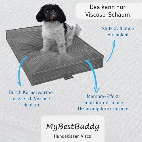 MyBestBuddy Hundekissen Visco grau 80x60 cm L mit POSO-Cord Stoff mit Viscoseschaum und Komfortschaum-Flocken, 40°C waschbar - Hundebett/Haustierbett für mittelgroße Hunde, 80 x 60 cm