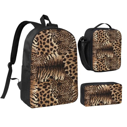 Sac à dos d'école léopard 3 pièces avec boîte à déjeuner et trousse EdWal