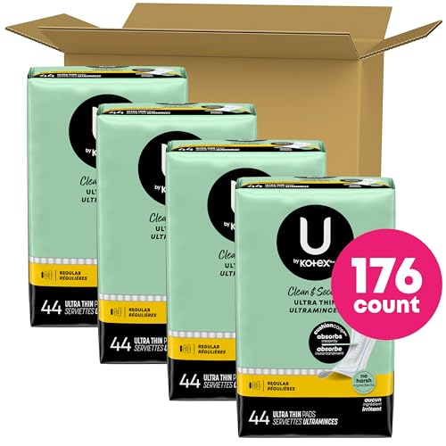 u by kotex clean amp secure ultra thin pads regular absorbency 176 count 4 packs of 44 packaging may vary
