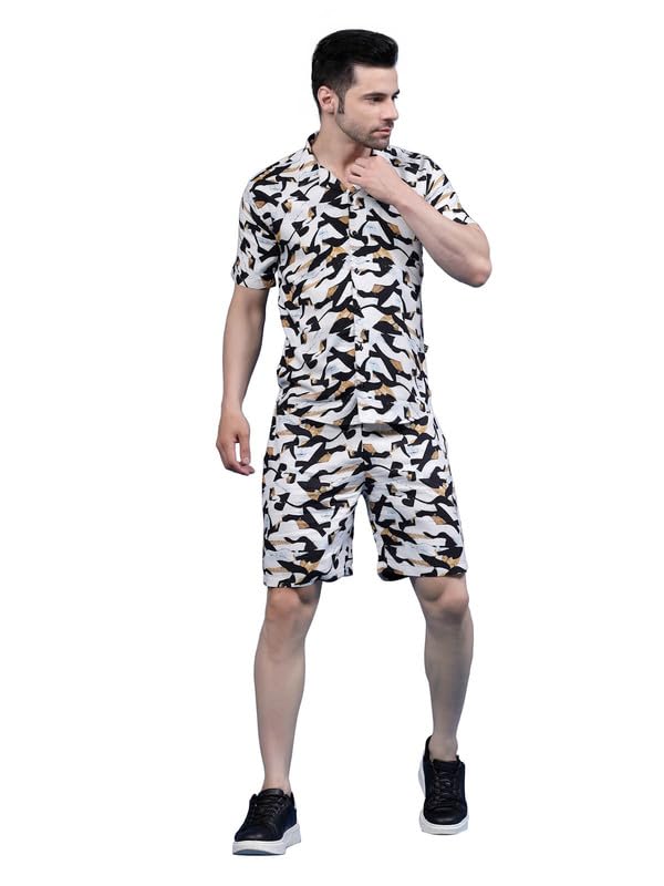 Image of RIGO Printed Co-Ord Set for Men's | Casual Shirt & Shorts Night Suit Set | Lounge-wear Nightdress Pajama Set for Men's | Night Wear, Beach Wear, Vacation Wear Outfit