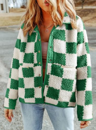 SHEWIN Jackets For Women Causal Sherpa Fall Jacket Loose Button Down Plaid Winter Coats - Image 2