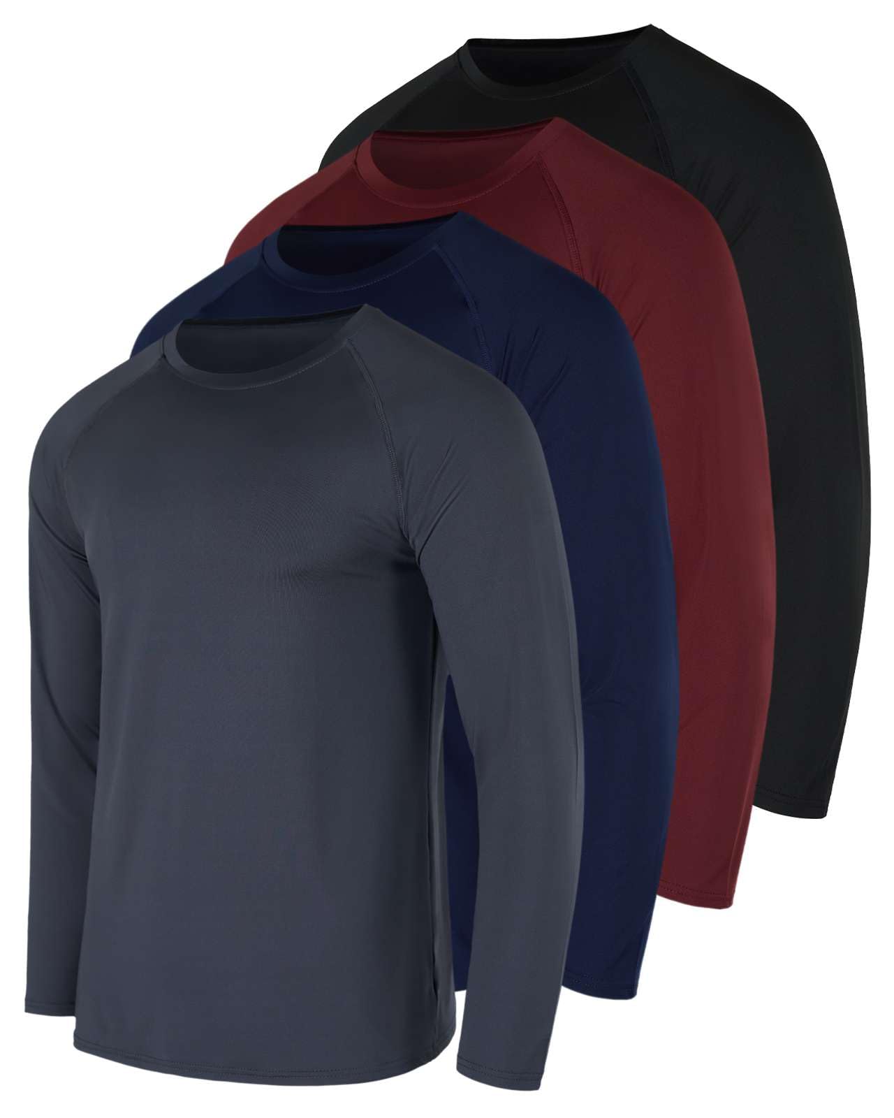 Real Essentials 4 Pack: Men's Compression Long-Sleeve T-Shirt Athletic Cold Weather Baselayer (Available in Big & Tall)
