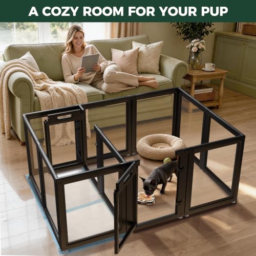 Image of FXW AuraSpace Acrylic Dog Playpen System with Lick Mat, 30 inch H, 12 Panels
