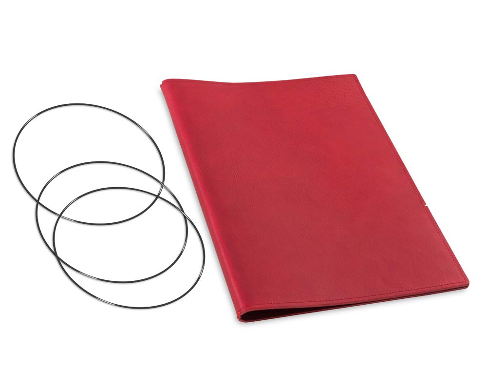 A4+, revolutionäres, nachhaltiges X17-Konzept für Notizbuch, Personal Organizer und Terminplaner/Hülle für 2 Hefte! Belgisches Leder rot, Made in Germany, 17 Jahre Garantie*