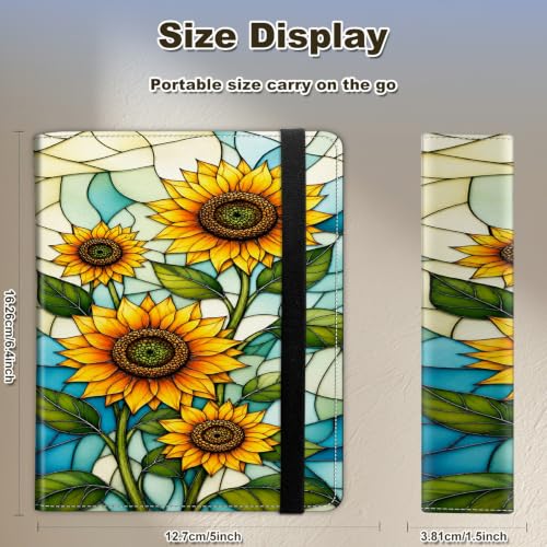 Image of Photo Album 4x6 120 Photos with Strong Elastic Band Stained Glass Sunflower | Large Capacity Premium Leather Picture Album, Portable Wallet Albums Photo Book for Family Anniversaries Wedding Baby