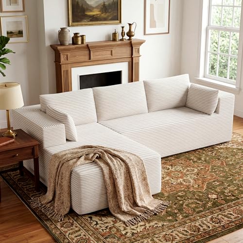 Image of 106 inch Cloud Sectional Boneless Couches for Living Room, Modular L Shaped Couch with Deep Seat Oversized Left Facing Chaise, Memory Foam Compressed Spineless 3 Seater Sofa for Bedroom Apartment, Beige