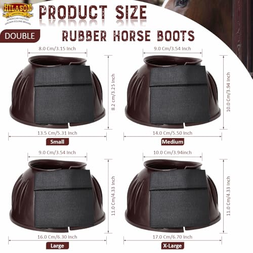 Image of HILASON Western Horse Rubber PVC Ribbed Double Hook and Loop Bell Boots Training Protective Shock Absorbing Leg
