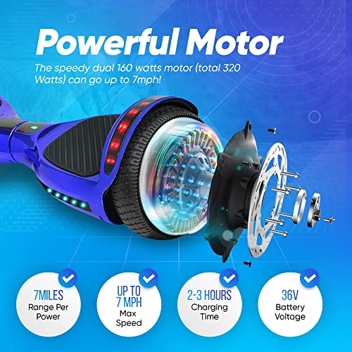 Emaxusa Hoverboard For Kids Ages 6-12, Self Balancing Scooter With Led Lights And Built-In Bluetooth Speaker, Ul Safety Certified (Blue) #TOP4