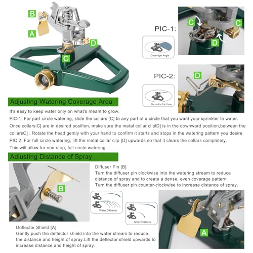 WEMADE Heavy Duty Metal Pulsating Sprinklers for Yard - 360 Degree Roating Automatic Water Sprinkler for Lawn with Metal Base, Impact Sprinklers for Large Area Covers Up to 85‘ Diameter - Image 4