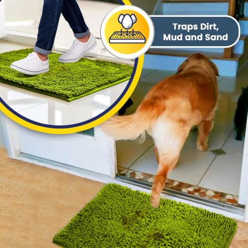 Image of Muddy Mat | Super Water Absorbent Door Mat Indoor, Microfiber Quick Dry Chenille Entryway Rug,Slip Resistant Front Door Mat,Indoor Mats for Entryway,Machine Washable Pet Rug, Spring Green 24 inch x 44 inch