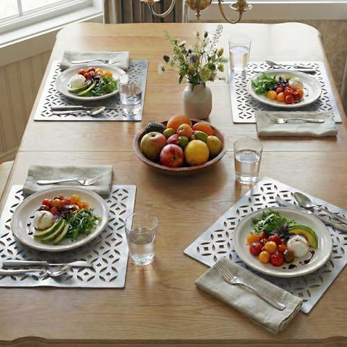 Image of Heart Home Leather Table Mats Set of 6 | Reusable Kitchen Dining Table Mat for Party, Wedding and Family Functions | Square Shape - Silver