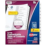 Avery Ready Index Table of Contents Dividers, 12-Tab, 3 Sets (11078)