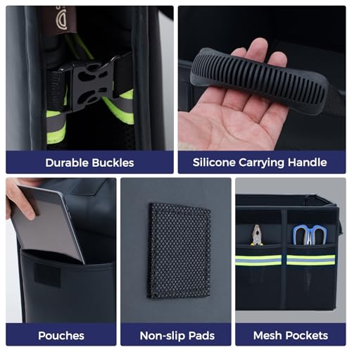 Image of Coverado Trunk Organizer for Car- Nappa Leather Trunk Organizer for SUV with Lid, 30L Multi Collapsible Car Storage Organizer Foldable, Multi Compartments with 2 Straps for SUV /Truck