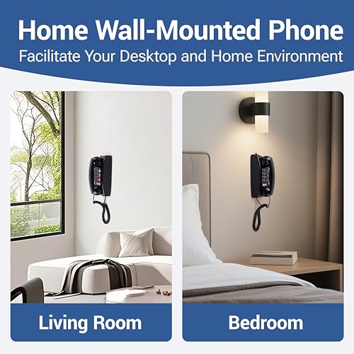 Image of Retro Wall Phone for Home, Landline Vintage Wall Mount Phone with Volume Adjustable & 3 One-Touch Dialing for Seniors, Old Telephone Phones with Mechanical Ringer Indicator for Elderly, Black