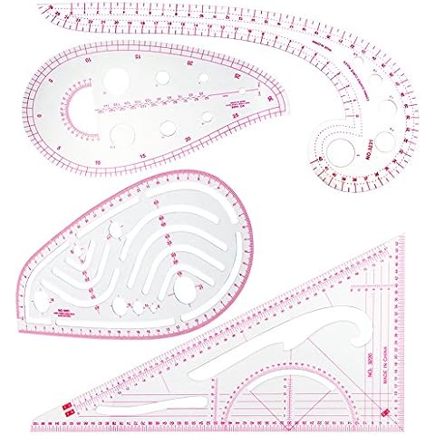 CCMART 4 Stlye French Curve Ruler for Sewing, Plastic Metric Ruler Sewing Tools Measure for Dressmaking Pattern Design DIY Clothing Bendable Drawing Template Cover