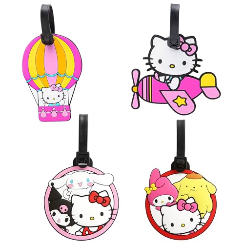 Hello Kitty Luggage Tag for Suitcases 4-Pack Official License, Cute Luggage Tags, Sanrio Gifts for Travel