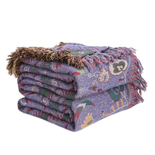 Image of LUTBM Boho Throw Blanket for Bed 60 inchx80 inch, 100% Cotton Purple Couch Blankets