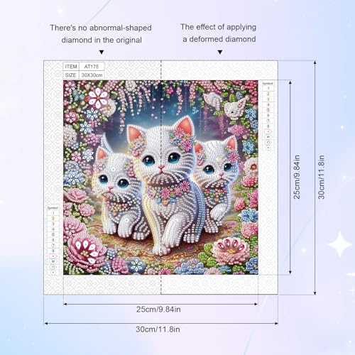 Image of AiYuanzsh DIY Diamond Art Painting Kits for Adults, 5D Special Shape Crystal Rhinestone Diamond Art Kits for Beginners, for Home Wall Decoration Gift 12x12 inch, Cute Cats