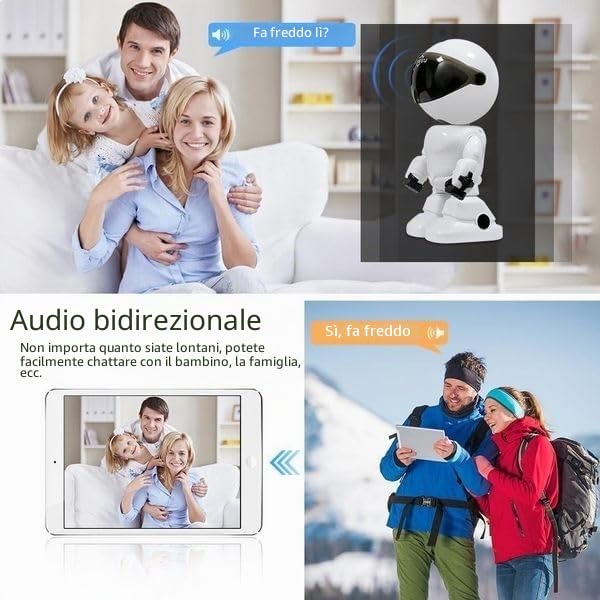 Robot con telecamera spia di sorveglianza WiFi 1080P, visione a infrarossi