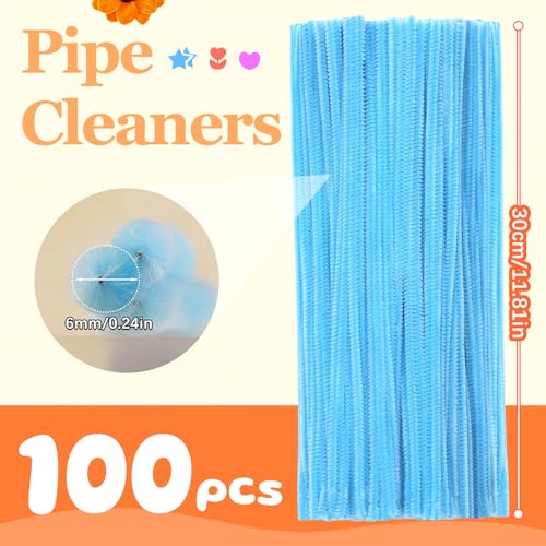 Image of 100 Pcs Pipe Cleaners Bulk Craft Suppies Light Blue Pipe Cleaners | Chenille Stems Craft Pipe Cleaners for Crafts Cleaning Flower Making Festival Decorations