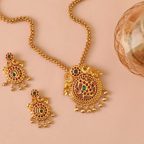 TARINIKA Antique Premium Gold Plated Pendant Necklace Set for Women - Brass Alloy Cubic Zirconia(CZ) Indian Jewelry with Earring, Bollywood Fashion Jewelry Gift4