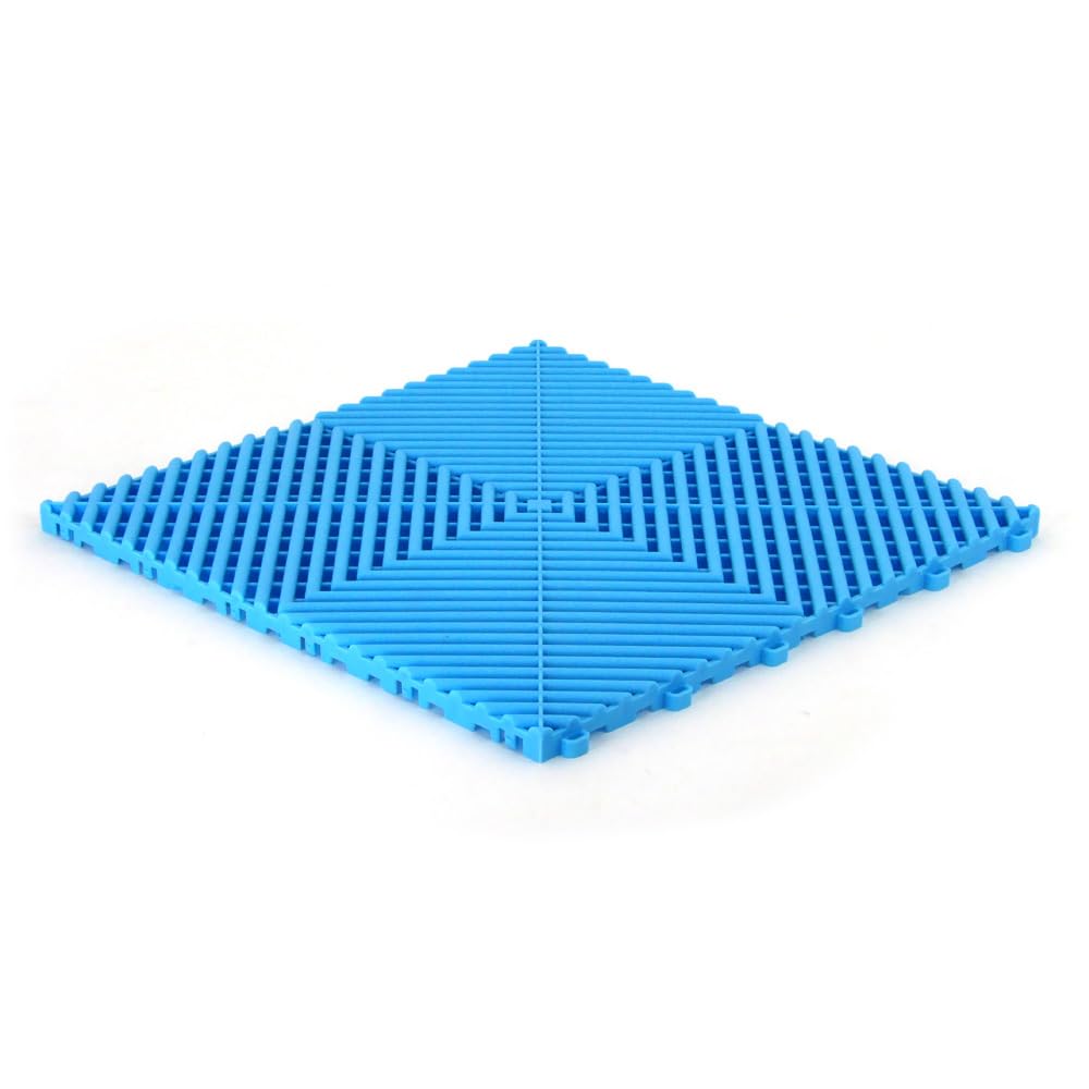 Lot de 25 dalles de sol clipsables - BLEU CLAIR - (4m²) pour garage, cellier, atelier, abris de jardin. Effet Damier 40x40cm, ép.1,8cm, Marque CLIC & dalle, série CLASSIC, Intérieur-Extérieur.