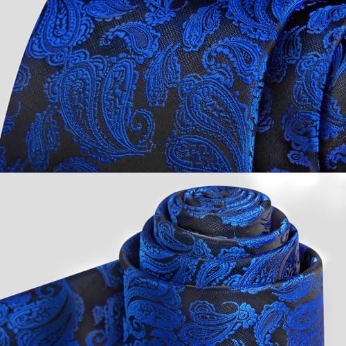 Image of HISDERN Ties for Men Paisley Floral Mens Ties and Pocket Square Cufflinks Set Classic Business Necktie Handkerchief