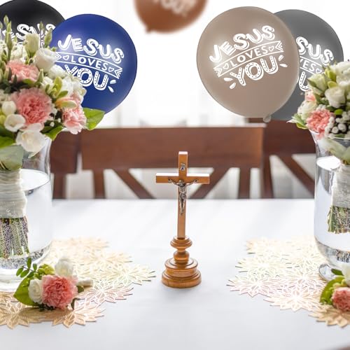 Image of Gejoy 60 Pcs Jesus Loves You Balloon 12 Inch Latex Christian Religious Jesus Balloon Party Decor for He Is Risen Party Decor Favor Cross Church Event Birthday Sunday Supplies(Neutral Colors)
