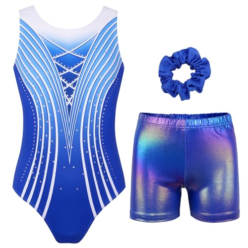 Image of MODAFANS Leotards for Girls Gymnastics with Shorts Dance unitards Tumbling Biketards with Hair Scrunchie for3-13T